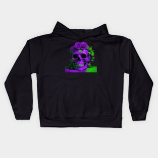 Gothic Elegance Meets Urban Flair: Green and Violet Skull Aesthetic with Roses Kids Hoodie